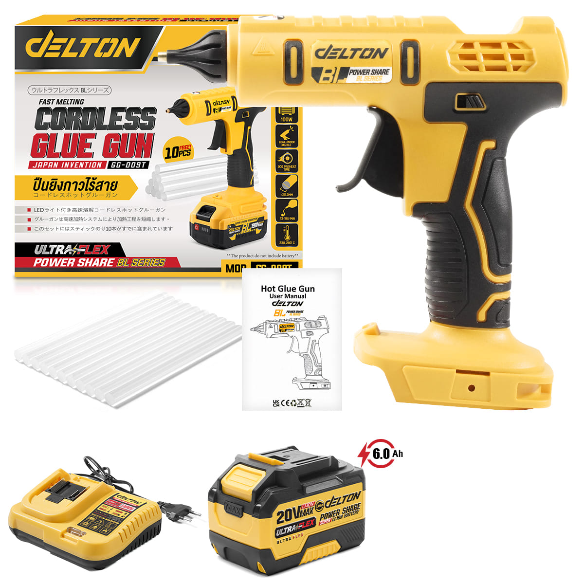ปืนยิงกาวไร้สาย (พร้อมแบตเตอรี่) DELTON รุ่น GG-009T ULTRAFLEX 20V 6AH_1
